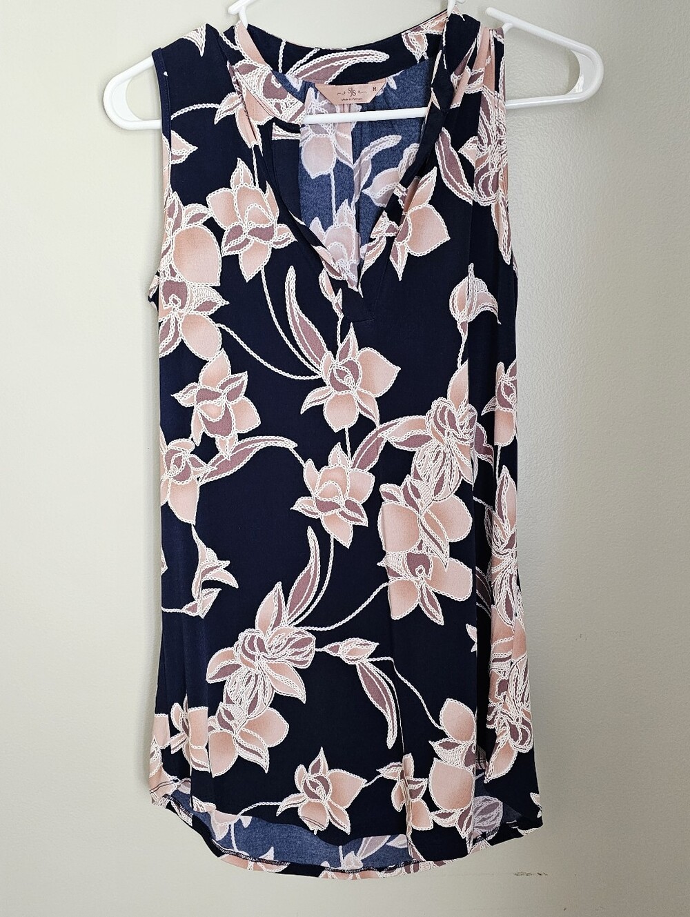 Sleeveless Navy Floral V-Neck Top - Pink Floral